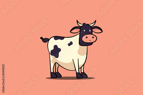 Cute cow mascot with outline on pink background