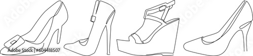 Set of women's high heels continuous line drawing bundle