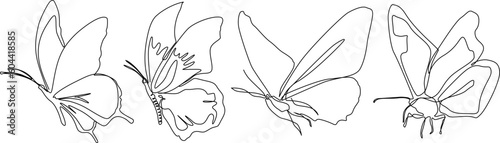 Butterfly continuous  line vector illustration  drawing bundle set