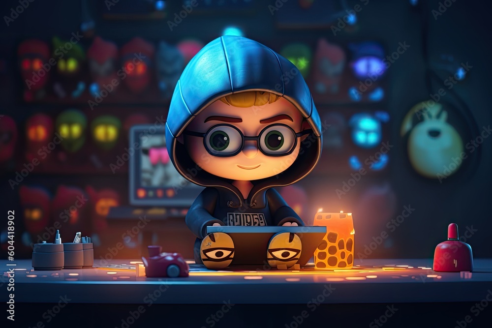 hacker stealing data . Anonymous cute hacker. Concept of hacking cybersecurity, cybercrime, cyberattack . hacker with laptop computer hacker stealing data . Anonymous cute hacker. Concept of hacking cybersecurity, cybercrime, cyberattack . hacker with laptop computer