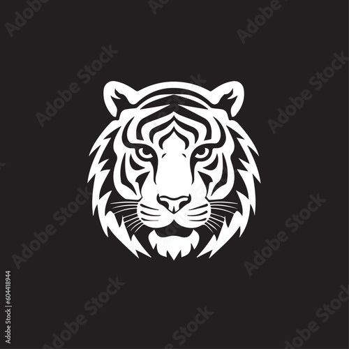 Fototapeta Naklejka Na Ścianę i Meble -  Abstract tiger head, icon logo template design, isolated white background. Black and white in doodle. cartoon style