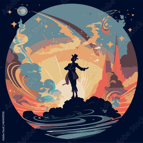 dreamy flying clouds and fantasy, vector illustration