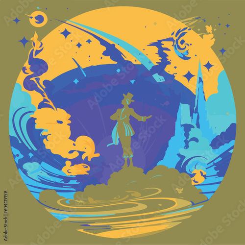 dreamy flying clouds and fantasy, vector illustration
