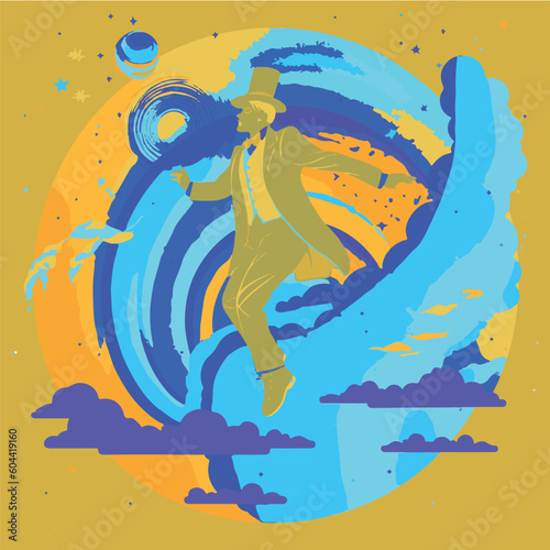 dreamy flying clouds and fantasy, vector illustration