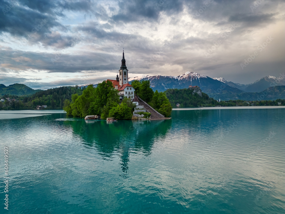 Bled lake with church on  small island