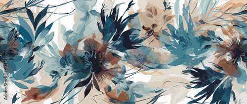floral pattern, blue, browns, abstract, minimalistic, soft, dreamlike, brushstrokes, detailed, layered compositions, wallpaper, light navy, sky-blue, exotic, vector, #1 generative ai