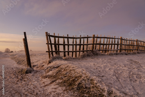 A Clent Hills Worcestershire winter scene with cold wooden fence