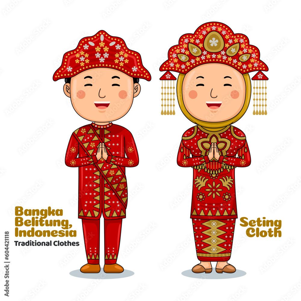 Couple wear Traditional Cloth greetings welcome to Bangka Belitung