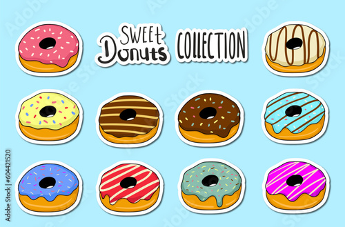 Colorful Hand Drawn Donuts Stickers Collection