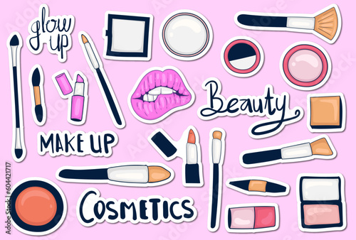 Colorful Hand drawn Make up Tools Sticker Collection