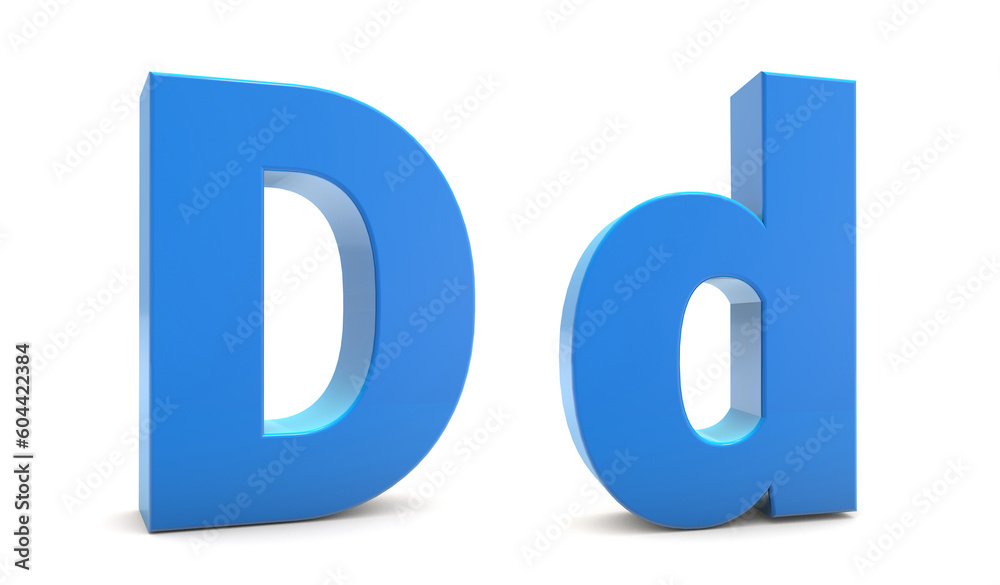 Capital and Small letter D 3d isolated on white background. D letter 3d. 3D rendering. Capital and Small letter D 3d isolated on white background. D letter 3d. 3D rendering.