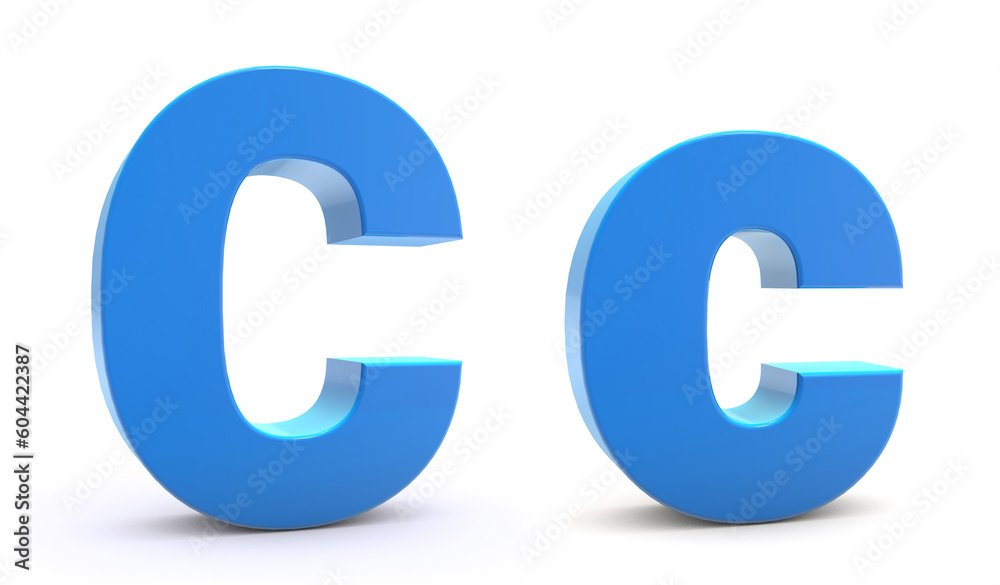 Capital and Small letter C 3d isolated on white background. C letter 3d. 3D rendering. Capital and Small letter C 3d isolated on white background. C letter 3d. 3D rendering.