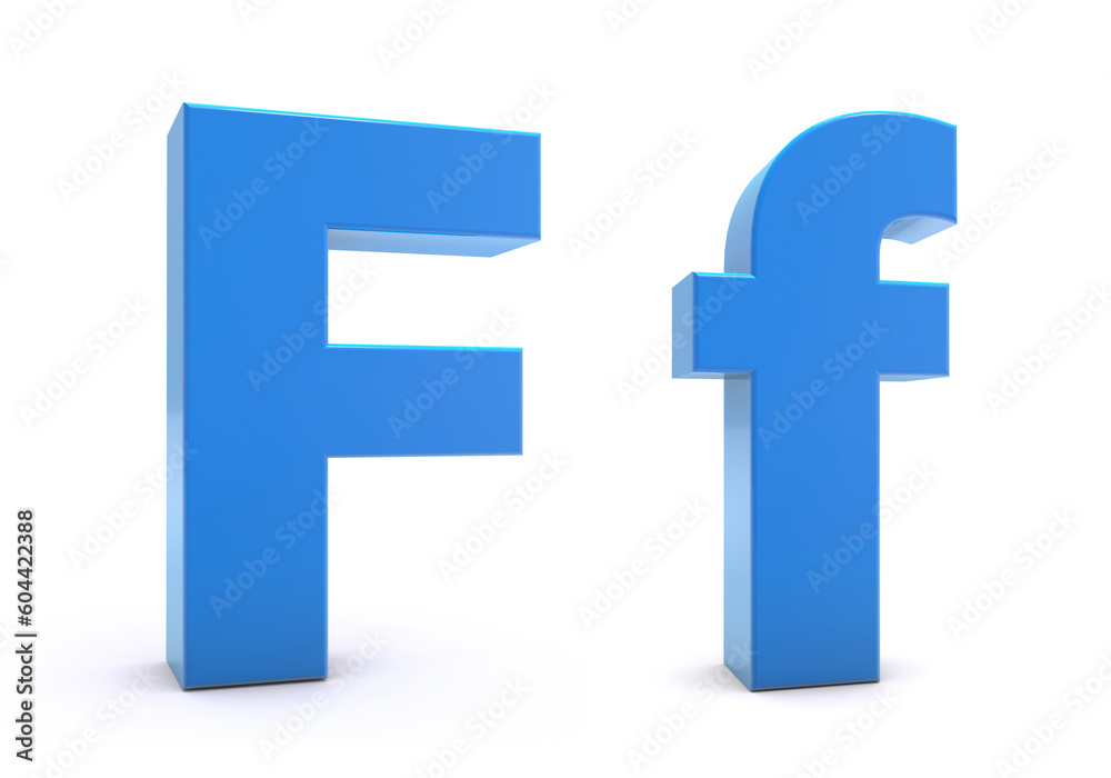 Obraz premium Capital and Small letter F 3d isolated on white background. F letter 3d. 3D rendering.