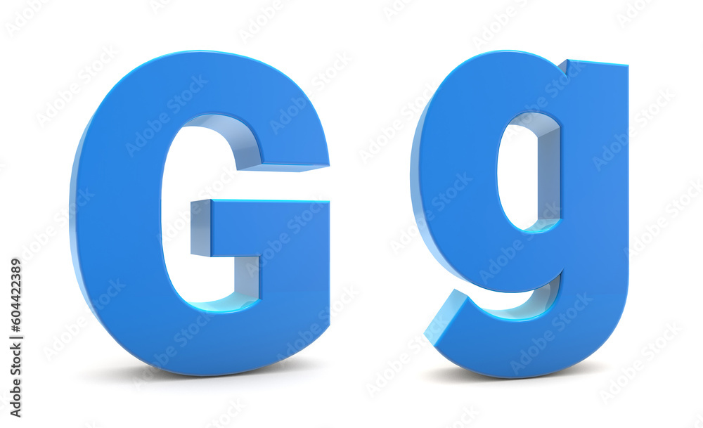 Capital and Small letter G 3d isolated on white background. G letter 3d. 3D rendering. Capital and Small letter G 3d isolated on white background. G letter 3d. 3D rendering.