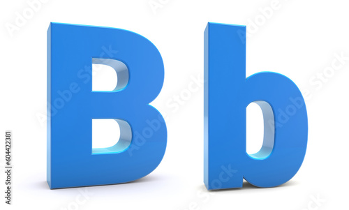 Capital and Small letter B 3d isolated on white background. B letter 3d. 3D rendering.