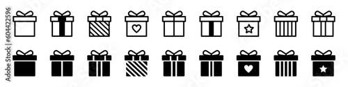 Gift box icon set. Gift box signs Line and silhouette style. Vector illustration.