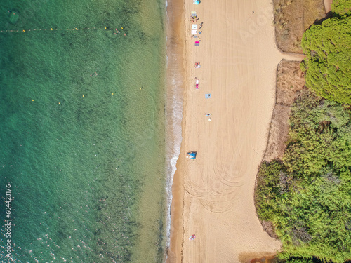 Aerial view of turquoise water and beautiful sand beach