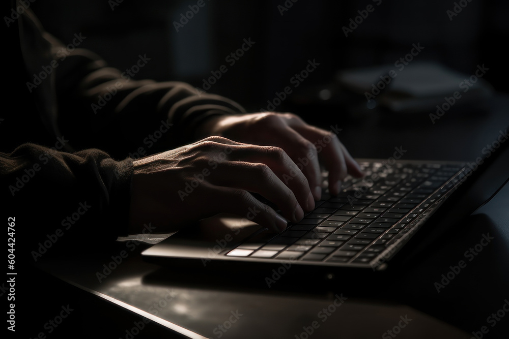 Human hands with a laptop. AI generative. Human hands with a laptop. AI generative.
