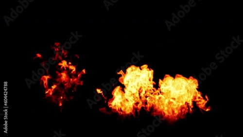 Close-up of the blazing fire scene in real and realistic colors Isolated by Alpha channel (transparent background)