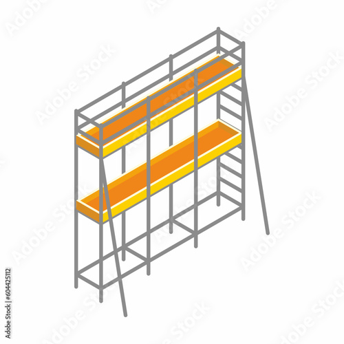 Isometric scaffolding installation vector illustration.