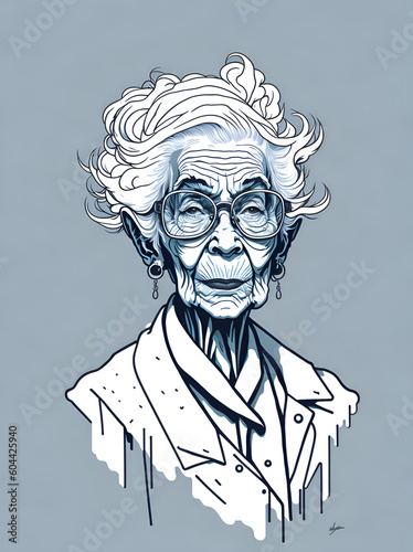 Happy grany portrait. AI generated illustration photo