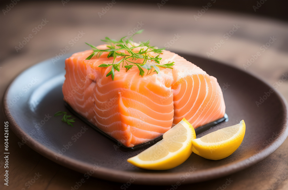Fresh Salmon Fillet Sashimi Lemon and Parsley Fresh Salmon Fillet Sashimi Lemon and Parsley