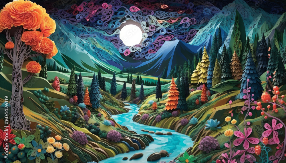 Fototapeta premium paper quilling art landscape
