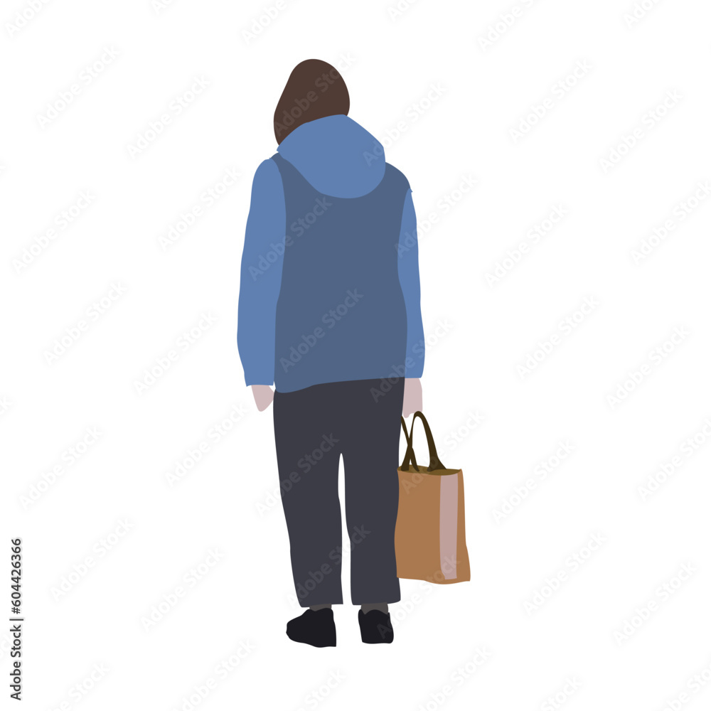 The girl is walking down the street in winter clothes. Vector flat city infographics.
The girl is walking down the street in winter clothes. Vector flat city infographics.