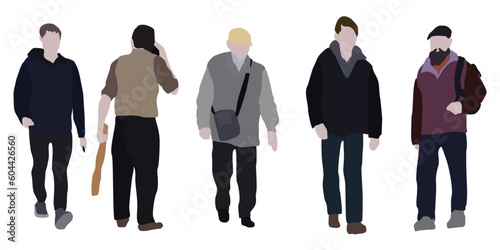 A man walks down the street in spring clothes. 2D image for use as an entourage. Vector flat city infographics.