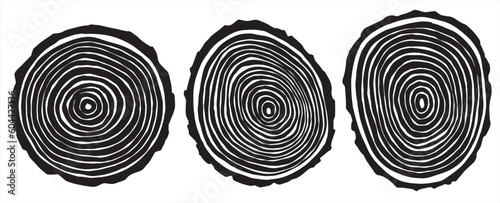 vector drawing, graphics. saw cut of a tree, black and white drawing and a piece of wood, the theme of ecology, woodworking