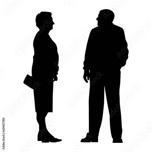 Vector illustration. Minimalism. Silhouette couple man and woman. Pensioners. Old men. An elderly couple.