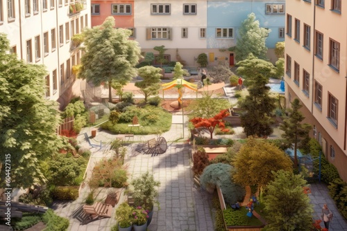 AI Generated Hyperrealism playground view with garden background