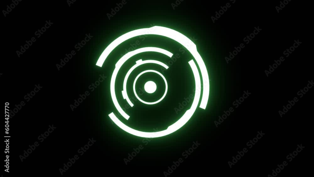 Green glowing hologram effect rotating on black background. 4k visual effects
