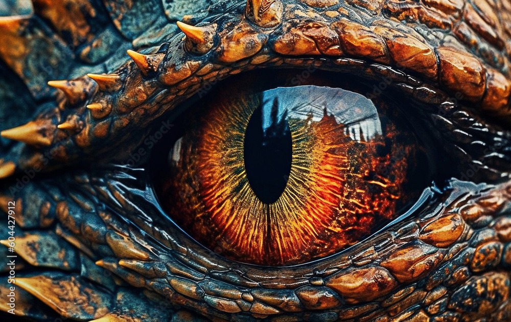 Macro shot of a dragon eye, created with generative AI