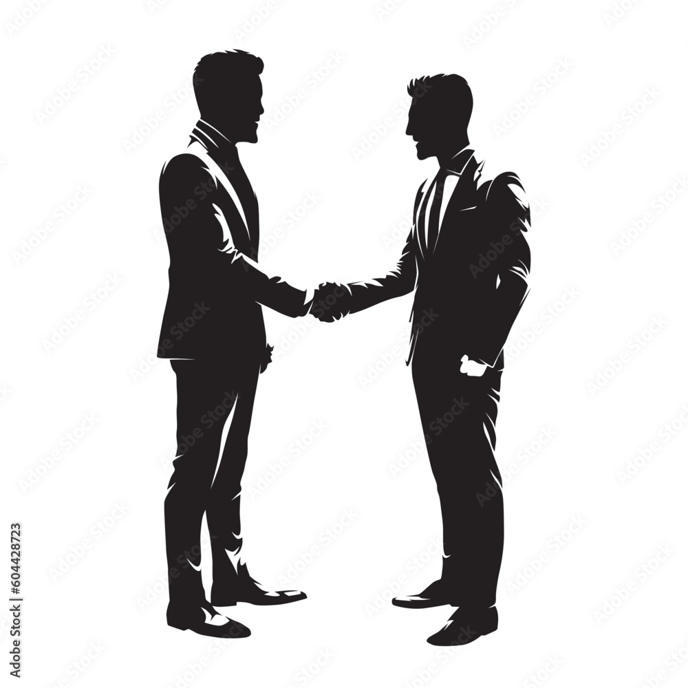 Two business men shaking hands. A deal in business . Isolated vector silhouette