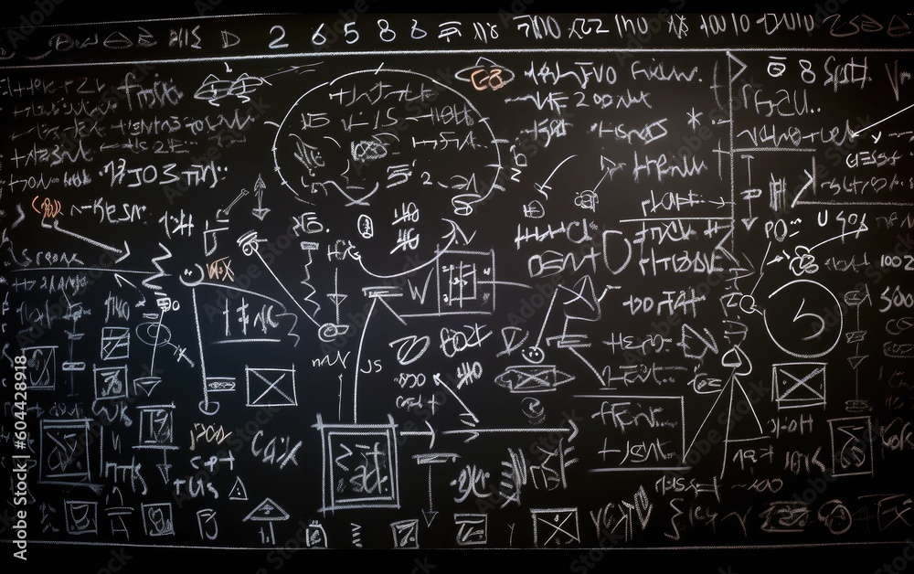 Free photo blackboard inscribed with scientific formulas and calculations, Generative AI