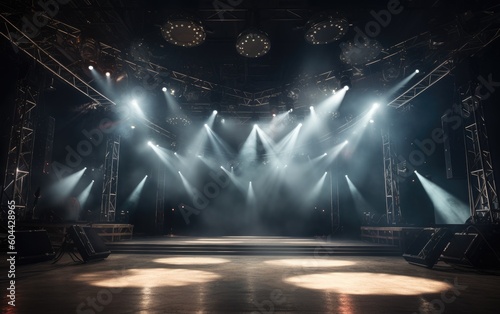 Stage with lights, lighting devices, Generative AI