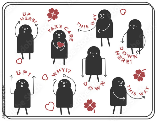 cute black pictogram icons with words 