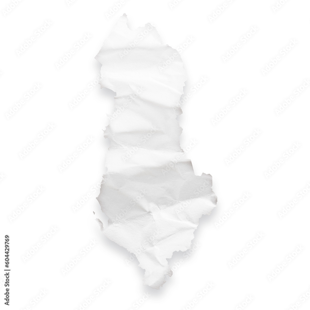 Country map of Albania as a crumpled paper cut-out isolated on transparent background Country map of Albania as a crumpled paper cut-out isolated on transparent background