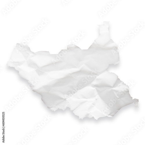 Country map of South Sudan as a crumpled paper cut-out isolated on transparent background