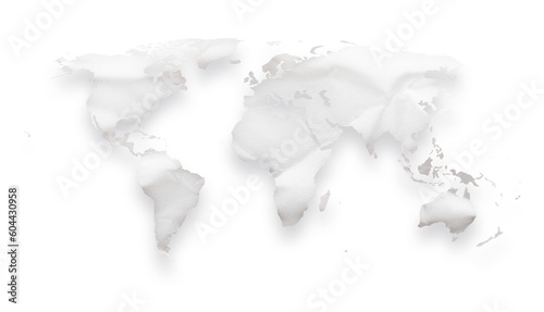 World map as a crumpled paper cut-out isolated on transparent background