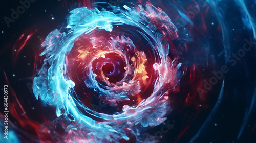 A spiral of blue and red colors with a black background, Generative Ai