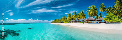 Escape to Paradise: Idyllic Maldives Tropical Beach with Palm Tree and Turquoise Ocean, generative AI