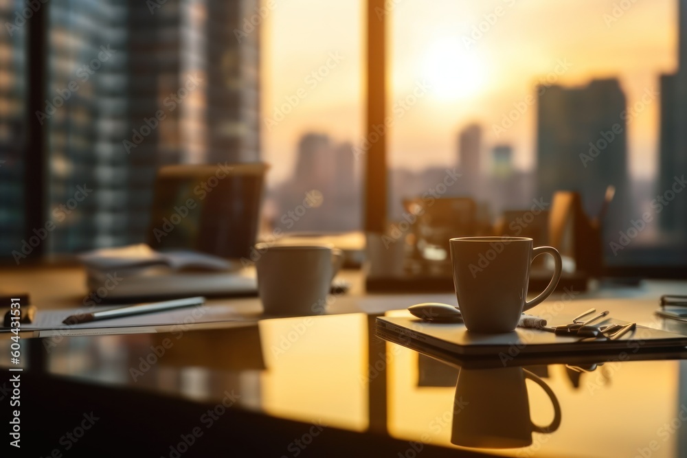 AI Generated Blurred office workspace in the morning view background AI Generated Blurred office workspace in the morning view background