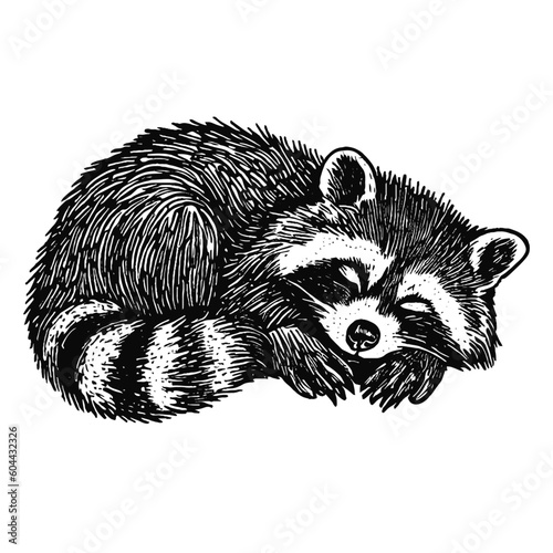 cute sleeping raccoon vector sketch