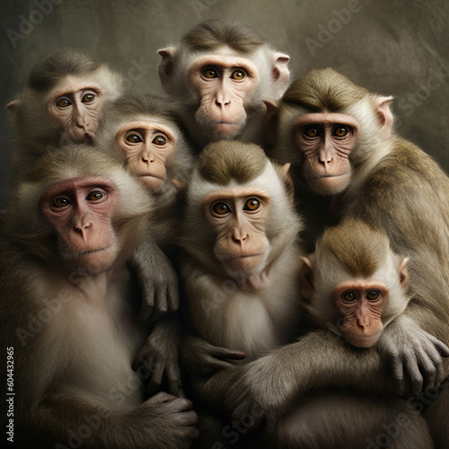 Group of macaques. Generative AI.