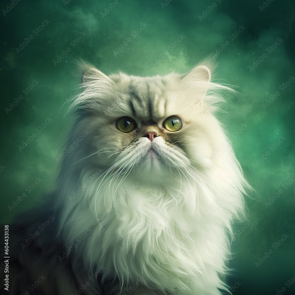 Persian cat on green background. Generative AI.
