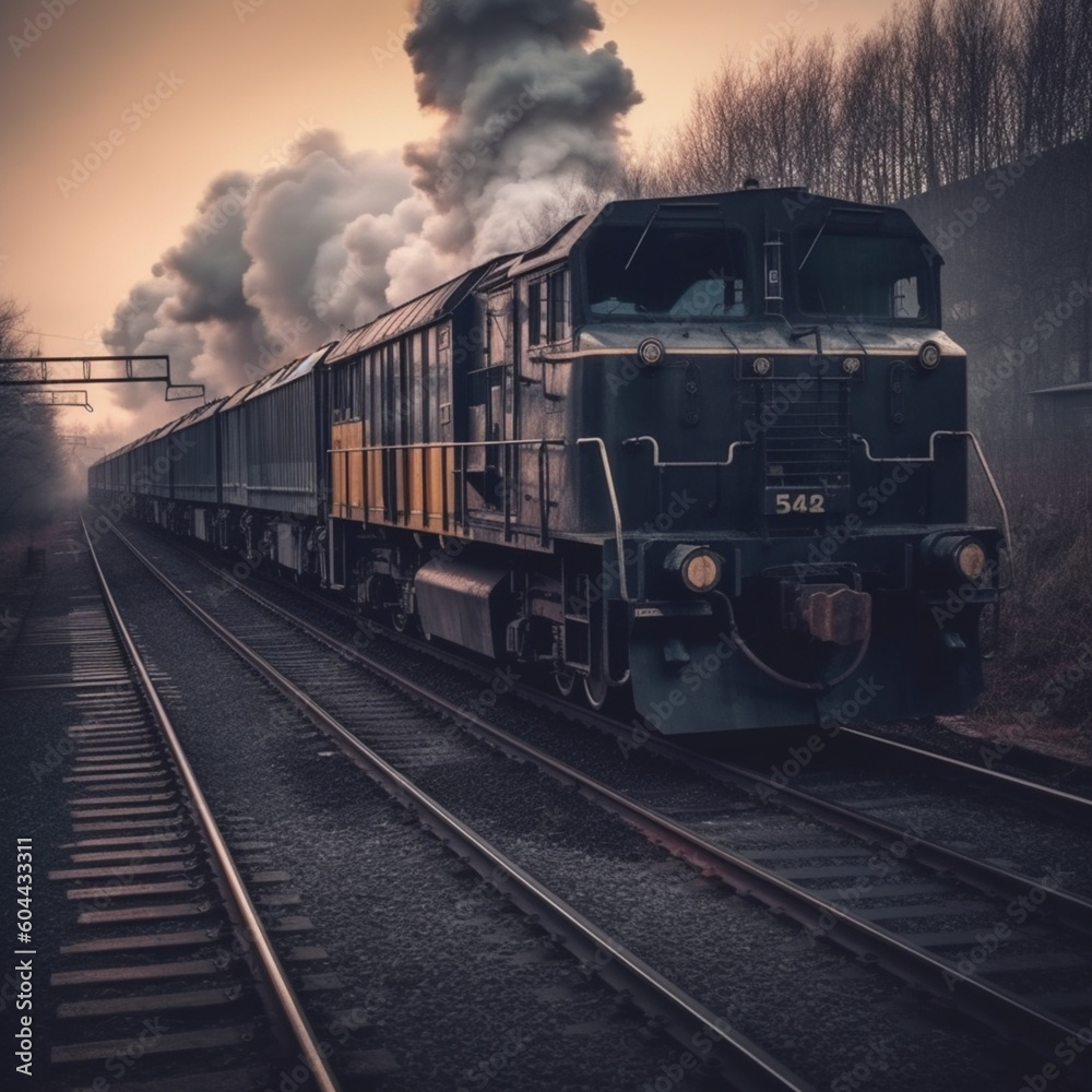 Obraz premium Coal transport train. Generative AI.