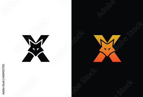 Initial Letter X with Fox Logo Design. Fox letter X logo with animal design template
