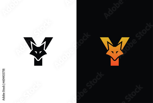 Initial Letter Y with Fox Logo Design. Fox letter Y logo with animal design template